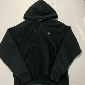 Champion Reverse Weave Hoodie Sweatshirt Black Men's Medium Pullover Minimal